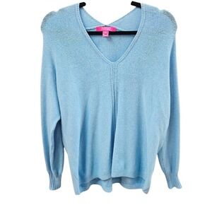 Lilly Pulitzer Womens XXS Light Blue Metallic Shimmer V-Neck Crossover Sweater